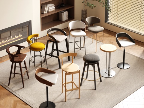 Modern Minimalist Bar Chair Leather Chair Stainless Steel Chair Wooden Chair Cloth Chair Modern Bar Chair Combination