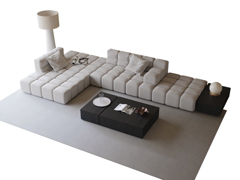 Modern Sofa Coffee Table Combination Floor Lamp Multiplayer Sofa