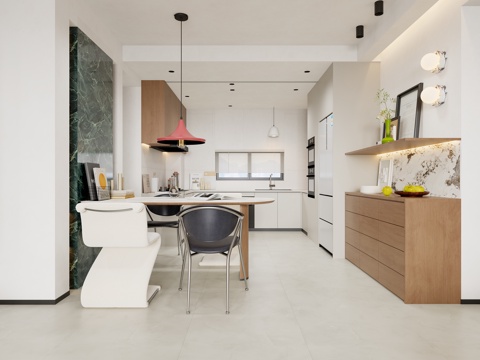 Modern minimalist open kitchen dining room