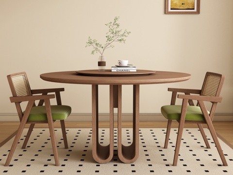 Middle-style round dining table and chair