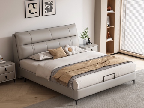 Double Bed Leather Soft Bag Double Bed Affordable Luxury Style Master Bedroom Bed Italian Minimalist Leather Bed Bedroom