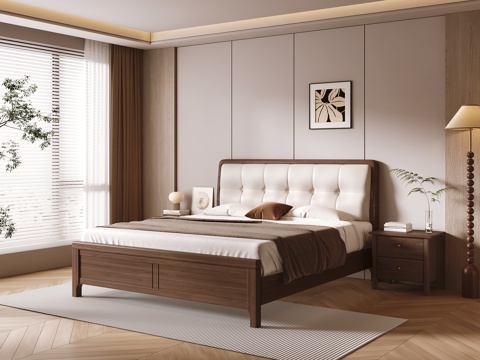 New Chinese solid wood double bed