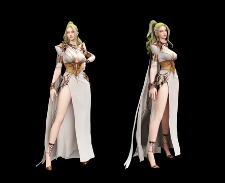 Modern Game Character Virtual Character Sexy Beauty Yujie High Fork Long Dress Cape Queen