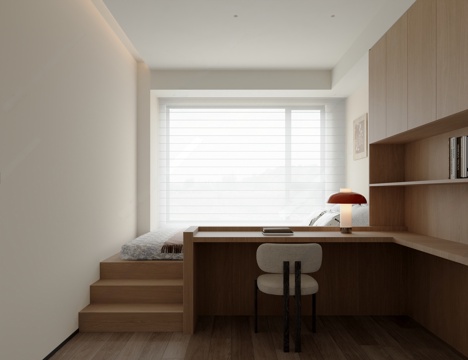 Modern Tatami Bedroom Tatami Bedroom Without Main Lamp Wardrobe Tatami Desk and Chair Table Lamp