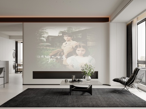 Modern Living Room Projector TV Wall TV Cabinet Modern Living&Dining Room Simple Black and White