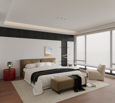 Italian Style Minimalist Home Bedroom Second Bedroom Master Bedroom Bay Window Bedroom No Master Lamp Bedroom