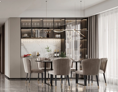 Modern Affordable Luxury Style DiningRoom Wine Cabinet Dining Table Modern Living&Dining Room Simple Chandelier Italian Restaurant