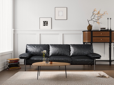 Modern Living Room Straight Sofa Multi-seat Sofa Coffee Table Sofa