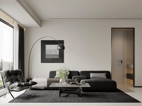 Modern Living Room Sectional Sofa Lounge Chair Modern Guest Dining Room Simple Black and White Gray Side Table