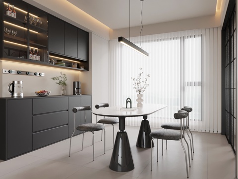 DiningRoom Modern Minimalist Restaurant Wine Cabinet Sideboard Dining Table and Chair Combination Black and White Restaurant