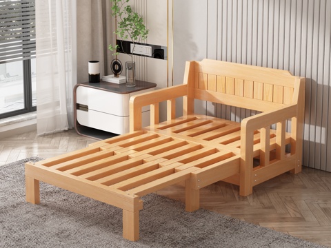 Solid Wood Sofa Bed Folding Bed Push-pull Bed Multi-function Bed Fabric Sofa Bed Bedside Table