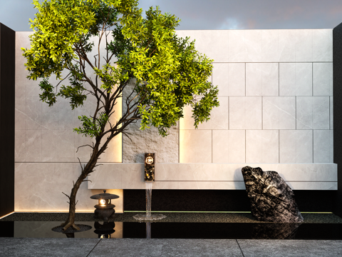 Neo-Chinese Style Garden Landscape wall landscape Wall modeling tree flowing water landscape wall