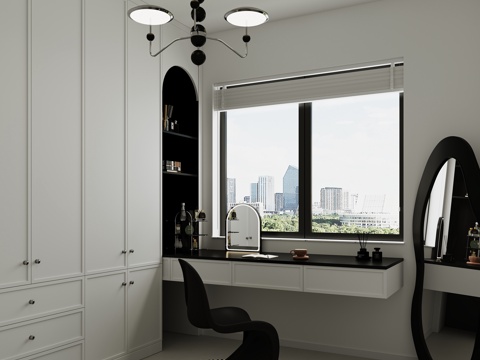 Modern minimalist black and white gray cloakroom and study