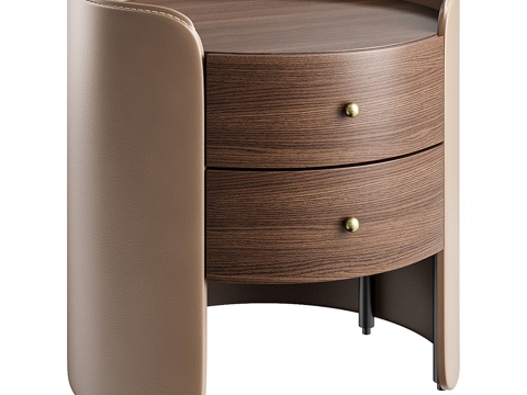 New Chinese Entry Luxury Brown Firmo Leather Bedside Table