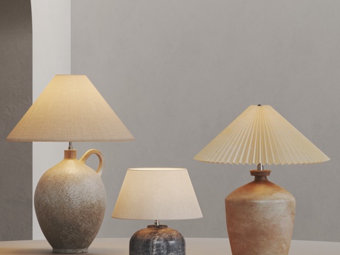 Quiet pottery pot table lamp combination