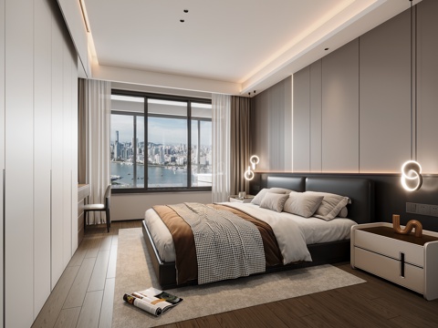 Modern minimalist black and white gray bedroom