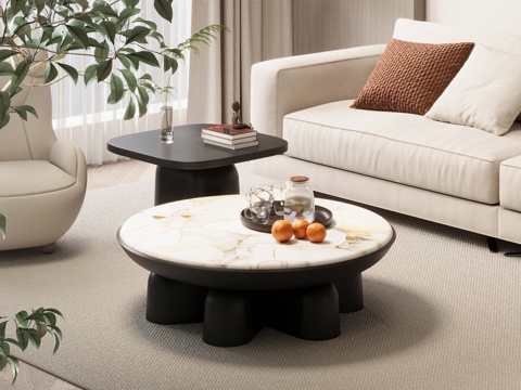 Modern Simple Coffee Table Living Room Size Combination Coffee Table Round Coffee Table High-end Marble Tea Table Solid Wood Edge