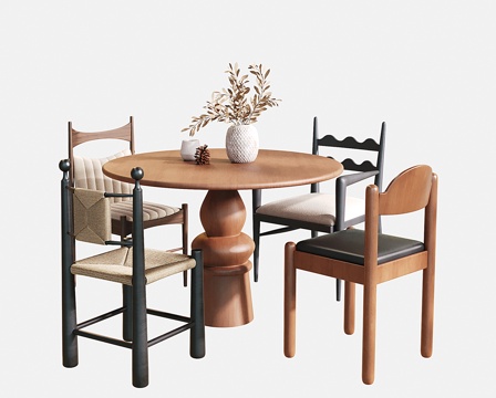 French Mid-century Style Dining Table and Chair Round Dining Table Dining Chair Chair