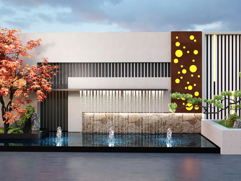 Modern courtyard flowing water Landscape Wall courtyard view wall Wall