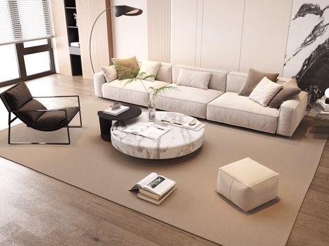 Modern Sofa Coffee Table Combination Multi-person Combination Single Sofa Lounge Chair Floor Lamp Carpet