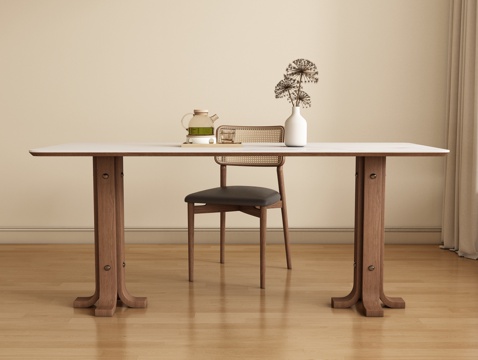 Modern Middle-style Long Dining Table and Chair