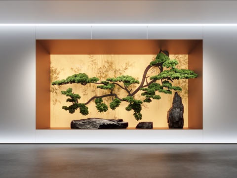 Neo-Chinese Style Interior Landscape Pine Landscape Stone