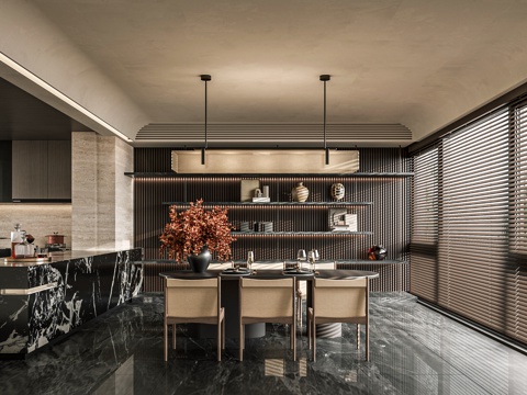 Modern Affordable Luxury Style Island DiningRoom West Kitchen Tang Zhonghan Design Model Room Restaurant Open Kitchen