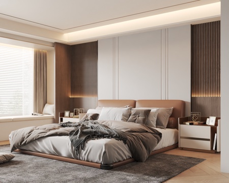 Modern Cream Style Bedroom No Master Lamp Bedroom Leather Double Bed Master Bedroom Bay Window Bedroom Bedside