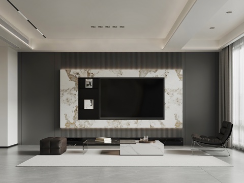 Modern TV Wall Modern Living Room Black and White Grey Lounge Chair Italian Living Room Guest Dining Room