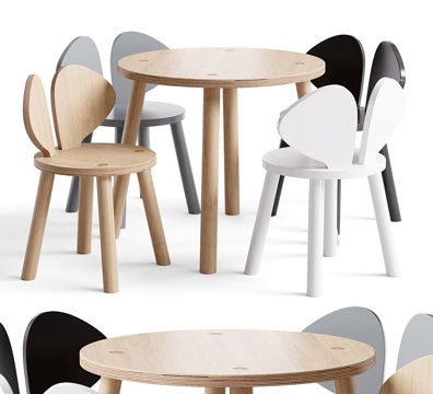 Modern Oak Children's Table and Chair Nordic Children's Table and Chair Round Children's Table Rabbit Children's Chair