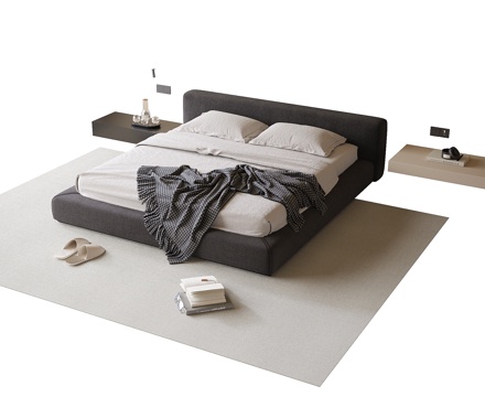 modern double bed bedside table carpet