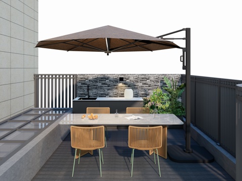 Modern Quiet Wind Outdoor Courtyard Garden Furniture One Table Four Chairs Rock Slab Marble Dining Table Water Bar