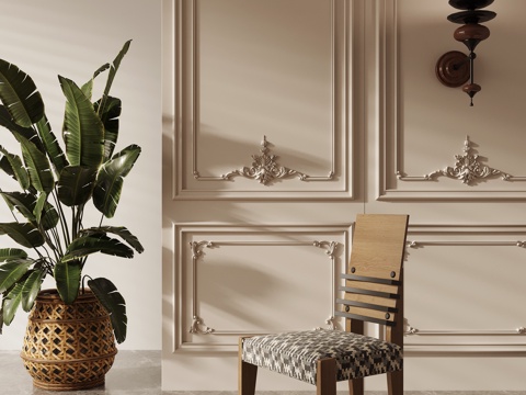 Dining chair Chair wall lamp potted plant