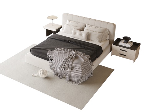 modern double bed bedside table carpet