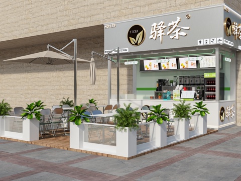 Milk tea shop, water bar, coffee shop, dessert shop, light food shop, dining table and chairs outside the dining door