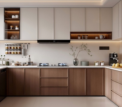 Middle-style U-shaped open kitchen cabinet