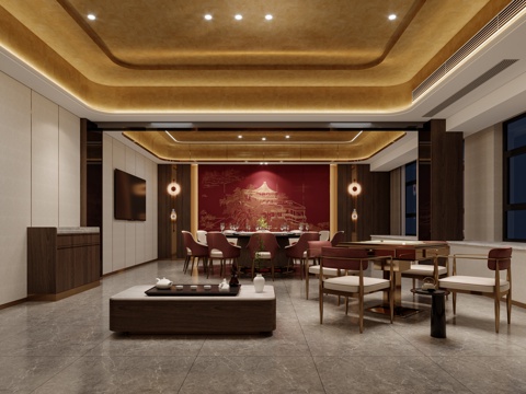 New Chinese Dining Room Room 3d Model