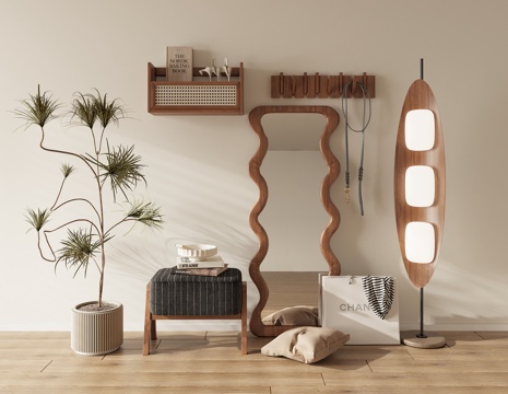 Full-body mirror clothes hanging pole floor lamp ornaments