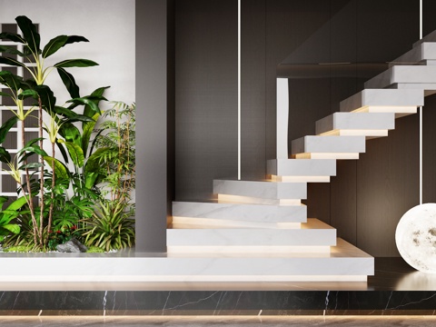 Neo-Chinese Style interior landscape staircase landscape basement landscape sketch landscaping staircase end view