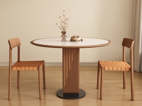 Middle-style round dining table and chair