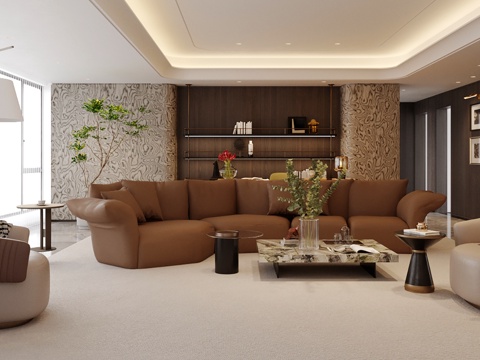 Modern Italian-style Home Living Room High-grade Grey Living Room No Main Lamp Living Room Large Flat Floor Living Room Horizontal Hall