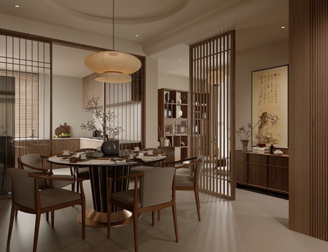 New Chinese Zen Home DiningRoom Chinese Restaurant Song Aesthetic Restaurant Solid Wood Dining Table and Chair