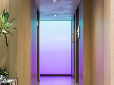 Modern Hotel Corridor Cyberpunk Hotel Corridor End View Landscape Lighting Film