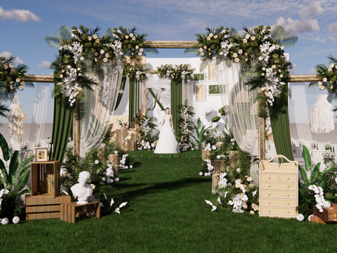 Outdoor White Green KT Wedding Design