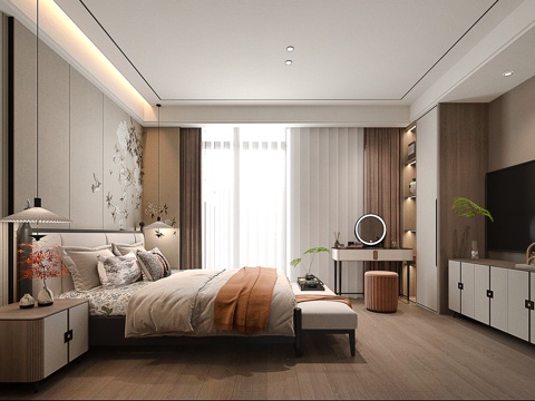 New Chinese master bedroom 3D model