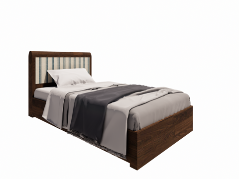 Modern Simple Wooden Blue Grey Single Bed