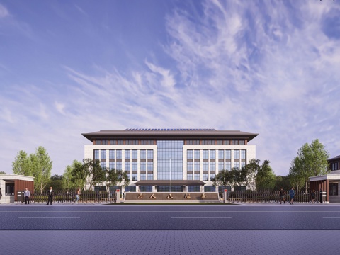 Modern New Chinese Multi-storey Office Building Symmetrical Chinese Style