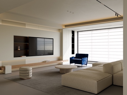 Modern Minimalist Living Room Large Flat Floor Living Room Black and White Grey Living Room No Main Lamp Living Room Horizontal Hall