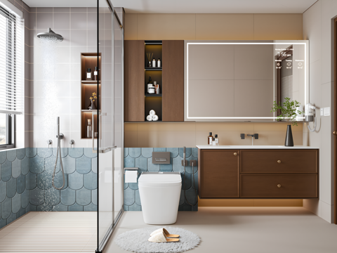 Modern Mid-century Style Bathroom Bathroom Cabinet Bathroom Mirror Shower Toilet Bathroom Supplies