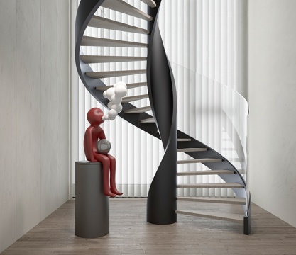 Modern revolving staircase glass guardrail